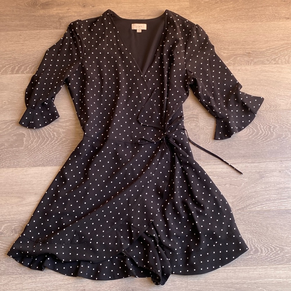 Black Polka Dot Wrap Dress
